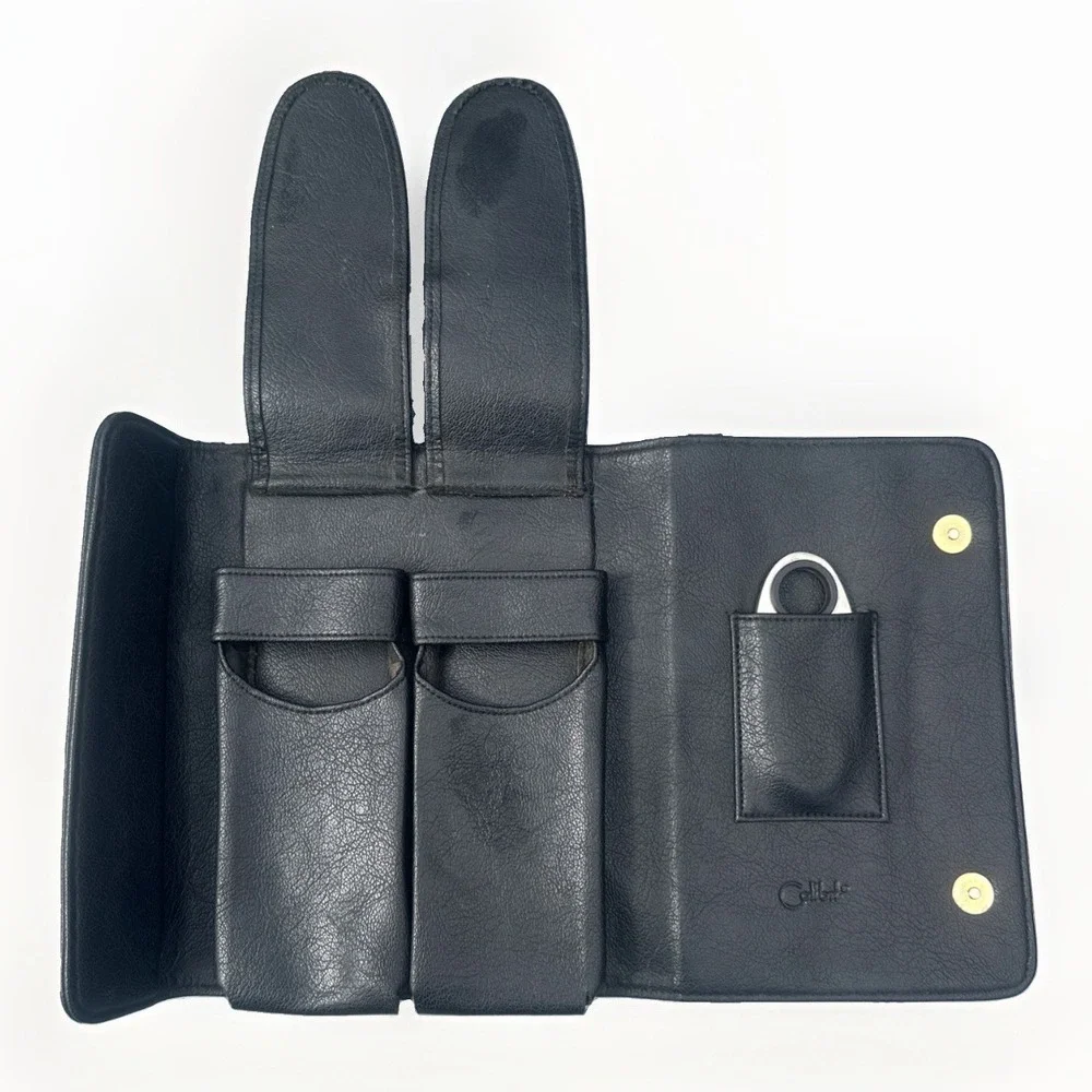 Colibri‎ Leather 4 Cigar Case Holder RARE Spain Black With Original Cutter
